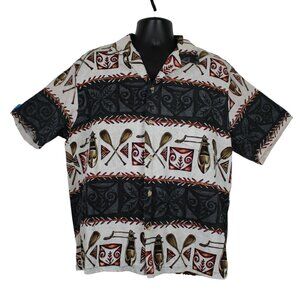 RJC Ltd Outrigger Canoe Barkcloth Hawaiian Aloha Shirt Lg Paddles